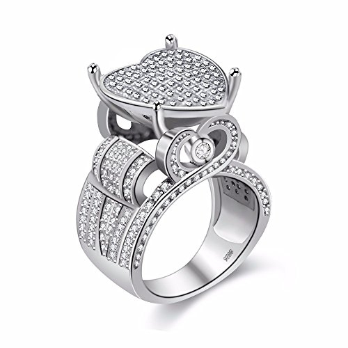 Uloveido Mädchen Runde Brillant Cut Lab erstellt Diamond Heart Anweisung Ring platiniert Hochzeitsschmuck (Größe 59 (18.8))