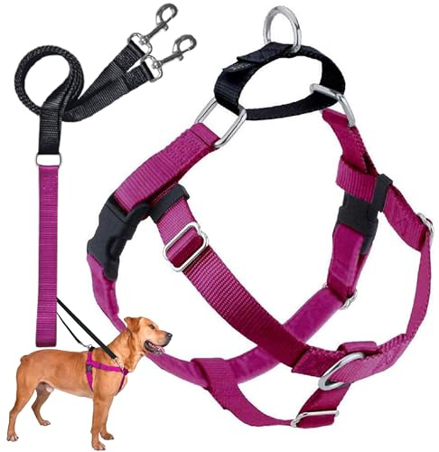 2 Hounds Design Freedom No Pull Dog Harness | Adjustable Gentle Comfortable Control for Easy Dog Walking |for Small Medium and Large Dogs | Made in USA | Leash Included | 1 LG Raspberry