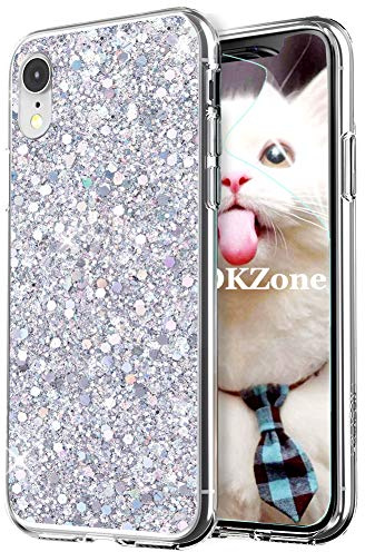 OKZone Coque iPhone XR, Mince Étui en Silicone Souple Paillette Strass Brillante Bling Bling Glitter de,Flexible Plein-Corps TPU de Protection pour Apple iPhone XR 6.1 Pouce -Argent