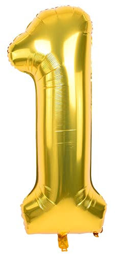 TONIFUL 40 Zoll Nummer Folienballon 0 to 9 in Goldfarbene Helium Zahlenballon Riesenzahl Luftballon Nummer 1 Heliumballons für Geburtstag, Hochzeit, Jubiläum Party Dekoration（Zahl 1）