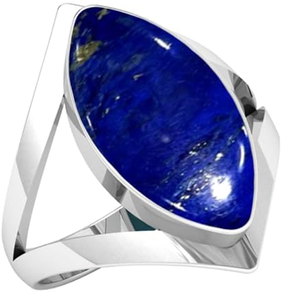 Jeweloporium Blau Real Lapislazuli 925 Silber Ringe für Damen Edelstein Handgefertigt Silber Ringe Größe 60(19.1) Engagement Geschenk Cocktail Schmuck