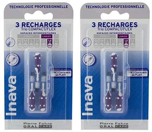 Inava Brossettes 3 Recharges Trio Compact violet - 6 à 4 mm Espace Interdentaire Large lot de 2 x 3 = 6 recharges