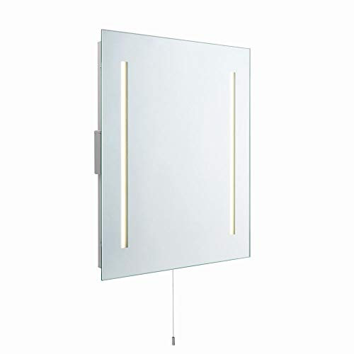 Glimpse Modern Cool White LED Bathroom Mirror Light with Pull Cord and Dual Shaver Socket IP44 Rated