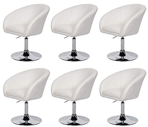 Mendler 6er-Set Esszimmerstuhl HWC-F19 drehbar - Kunstleder weiß | Küchenstuhl, Drehstuhl, Loungesessel, höhenverstellbar