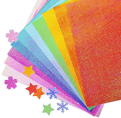 UCEC 50 x Glitzerpapier zum Basteln, Bastelpapier Bunt, Bunt Glitzer Papier - 25 * 25cm, 10 Farben Origami Papier glitzer, Buntes Papier für DIY, Grußkarten und Geburtstagsfeiern