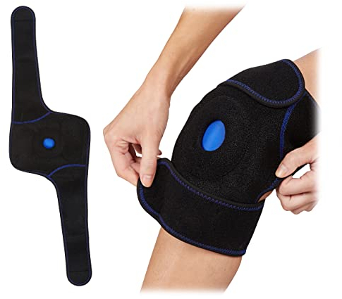 2 x Kühlkissen Knie, Bandage mit Klettverschluss, wiederverwendbar, Mehrfachkompresse warm & kalt, schwarz/blau