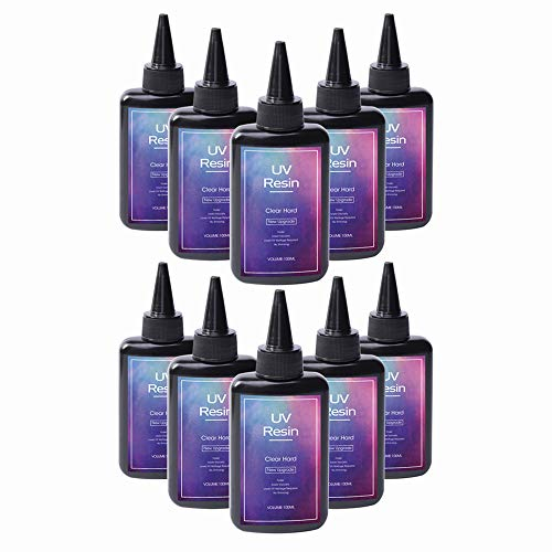 Neueste Formel UV-Harz 10x100ML Kristallklares ultraviolettes Epoxidharz 1Minute Aushärtung Minimaler Schrumpf für Silikonformen/Harzhandwerk/Harzschmuckherstellung/Harzgießen und Beschichten