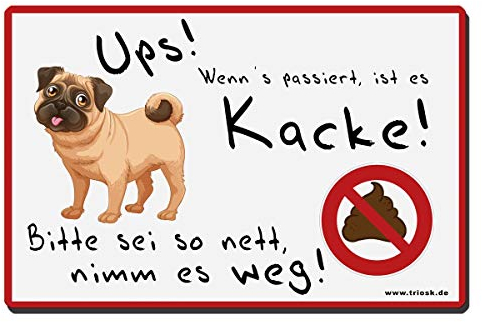 TRIOSK Hunde Schild Warnung Verbotsschild lustig mit Spruch Kacken Verboten Warnschild Hinweis Haufen entfernen Hundeschild Sprüche Geschenk für Hundefreunde Blechschild 30x20 cm groß