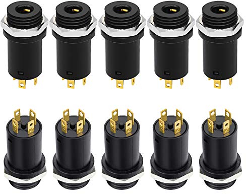 InduSKY 10 pcs Estéreo de 3,5 mm Jack de Montaje en Panel Conector Mini Hembra Socket Plug Conectores con Tuercas para Auriculares Audio Vídeo Chapado en Oro 4 Pins