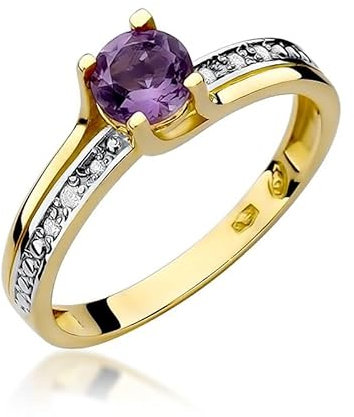 Damen Ring 585 14k Gold Gelbgold echt Amethyst Edelstein Diamanten Brillanten