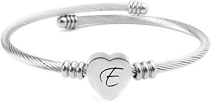 ShopINess Damen Armband mit Buchstabe A-Z – Herz Armband Silber aus Edelstahl, Offenes Verstellbares Armband, Personalisierter Schmuck Geschenk für Mama Tochter Freundin oder Partnerin