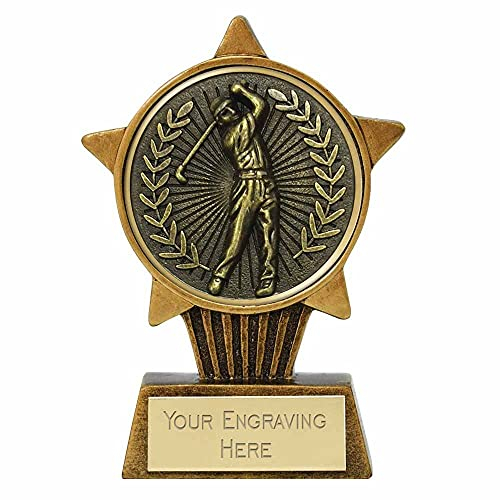 TROPHIESPLUSMEDALS Personalised Male Golf Mini Star Trophy - 10cm | Small 3 7/8 Gold First Place Award Winner Champion Trophies for Fun Competition Reward | Includes Free Metal Plate Engraving