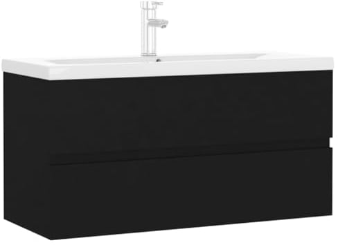 vidaXL Armoire d'Evier avec Lavabo Intégré Meuble de Rangement Placard de Salle de Bain Armoire de Rangement Toilette Intérieur Noir Aggloméré