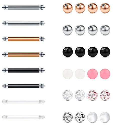 Briana Williams 4 Paires de Piercing Langue Mamelon Barre Flexible en Acier Chirurgical 12/14/16/18mm avec Piercing Boule de Remplacement 5mm