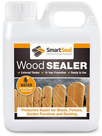 Smartseal's Wood Sealer - Clear Wood Preserver & Treatment, 10 Year Outdoor Protection, For Fences, Decks, Sheds & Garden Furniture. Easy To Apply With Brush, Roller Or Sprayer (1 Litre)