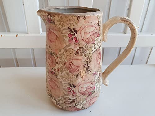 Arinosa Landhaus Krug Vintage Kanne Vase Rosen Shabby Chic Steinzeug 22x15x23 cm H