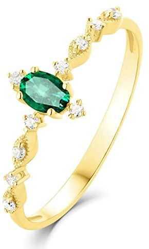 KnSam Damen Ring, Trauring Damen Elegant Einfach 18 K Gelbgold Partnerring Weissgold Ring Gold Diamant Smaragd Ringe