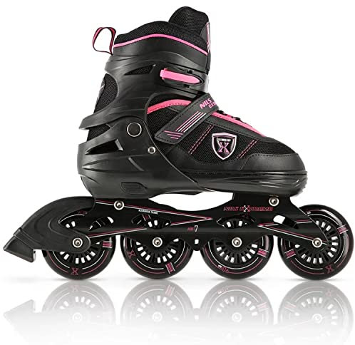 Nils Extreme Inliner für Kinder und Erwachsene - Inline Skates Mädchen und Jungen - ABEC7 Kugellager - Rollerblades Damen und Herren - Rollerskates Größenverstellbar S 31-34 - Schwarz und Rosa
