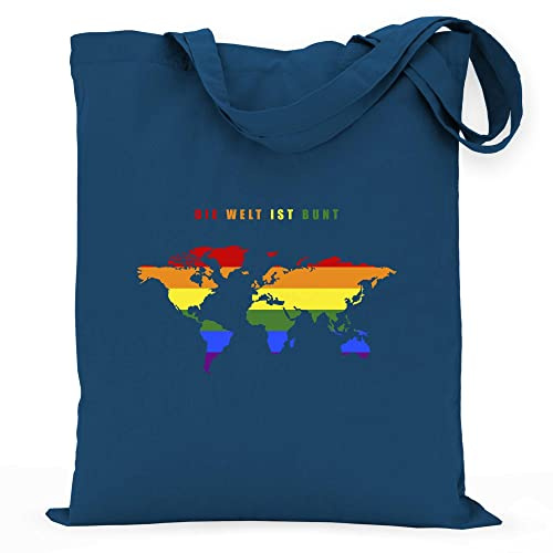 wowshirt Stoffbeutel Jutebeutel Die Welt Ist Bunt LGBT Homosexuell LGBTQ Schwul, Farbe:Petrol