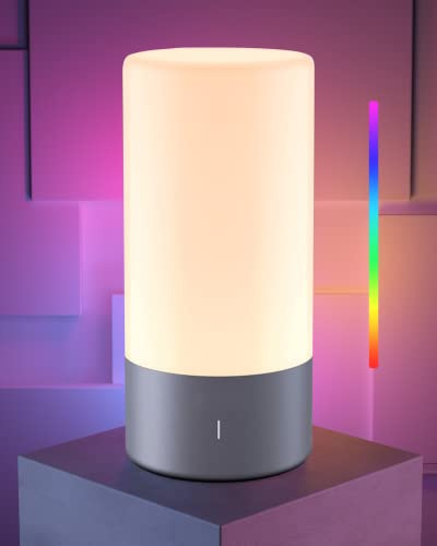 ROOTRO LED Lampe de Chevet Tactile avec 3 Niveaux de Lumière Blanc Chaud Lampe de Table 256 Couleurs RGB Poser, Intensité Lampe Chevet Chambre Portable pour Lire Smart Moderne Variable Veilleuse