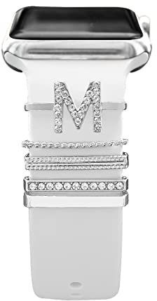 YuiYuKa 5Pcs Charms für Apple Watch Armband 46mm 42mm 44mm 40mm 41mm 45mm 38mm 49mm Damen,Dekorative Ring iWatch Series 10 9 8 7 6 5 4 3 SE/Galaxy Watch 7 6 5 4 Smart Watch Band Metall Shiny Zubehör