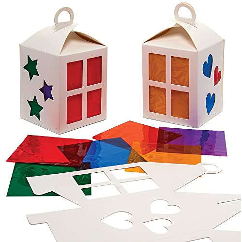 Baker Ross FX328 Bastelsets für Kinder-4er Pack, Papierlaternen mit Buntglas Effekt zum Basteln und Dekorieren für Kinder, St Martin's Laternen, Alter 5+, Mittel, Blau,gelb,grün