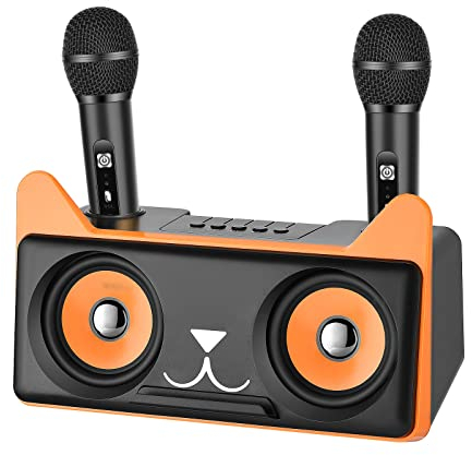 VAYOTOY Karaoke Maschine Kinder mit 2 Mikrofonen Bluetooth-Lautsprecher Karaoke Anlage für Kinder, Tragbares PA-Anlage Mobil Karaoke-Singmaschine mit Halter(Unterstützt AUX/USB/TF-Karte)