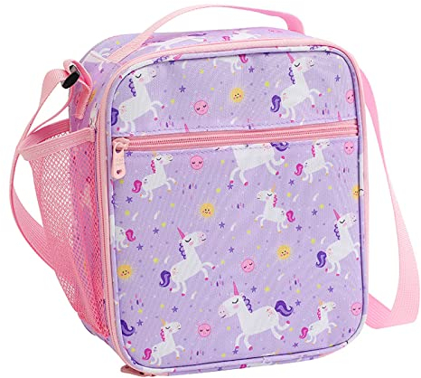 KEAIDUO Lunch Bags for Boys Girls, Insulated Reusable Lunch Box Cooler Tote Bag Lunch Snack Bag for Kids Thermal Bags (Purple Unicorn)