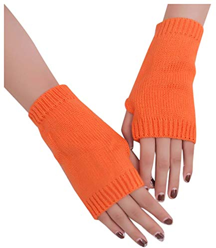 fingerlose warm gestrickte Frauen Winter warme Handschuhe mitten halten weiche Ärmelhandschuh Lederhandschuhe Damen Touchscreen (Orange, One Size)