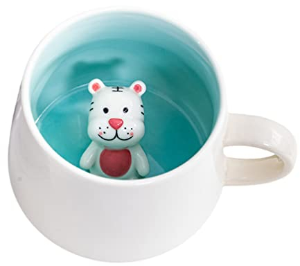 Biigming Tasse Tigre 3D en Céramique, 350 ml Mug Humour Fait à la Main, Cadeau Animal pour Noël, Anniversaire, Femmes, Enfants