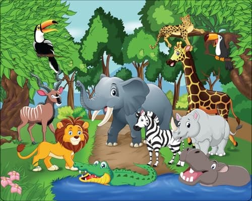 Puzzles for Kids Age 3+, 50 Piece Jigsaw Puzzles Large Floor Jigsaw Puzzle Cute Friendly African Wild Animals Puzzle Birthday Gift (Wild Animal Friends)