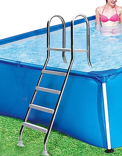 BOTOWI 153cm Anti-Rutsch-Pool-Leiter für oberirdischen Pool, Multi-Use 4 Schritt oberirdische Pool-Leiter Pool Treppe Dicke 304 Edelstahl, doppelseitige Pool Schritt Leiter Last 250kg
