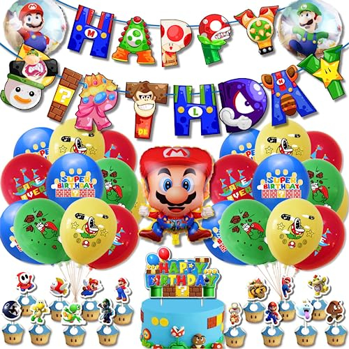 Super Geburtstag Dekoration, 40 Stück Thema Geburtstag Dekoration, Party Dekoration Set, Kinder Geburtstag Party Dekoration, Enthalten Tortendekoration, Geburtstag Banner, Ballons