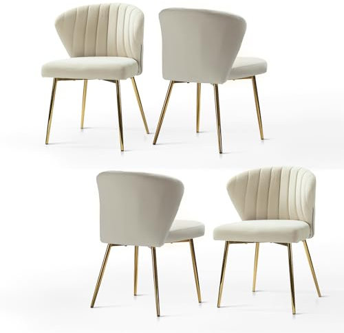 HULALA HOME Esszimmerstühle 4er Set Modern Küchenstühle aus Samt Stühle Esszimmer mit Metallbeine Esstisch Stühle Schminktisch Stuhl für Wohnzimmer, Beige
