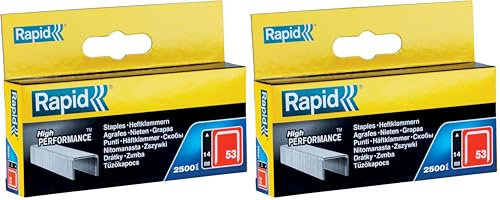 Rapid High-Performance Staples for Textiles, Finewire No. 53, Leg Length 10mm Staple Gun Staples, Galvanised Steel, 2500 Pieces, Boxed (11858825) (Pack of 2)