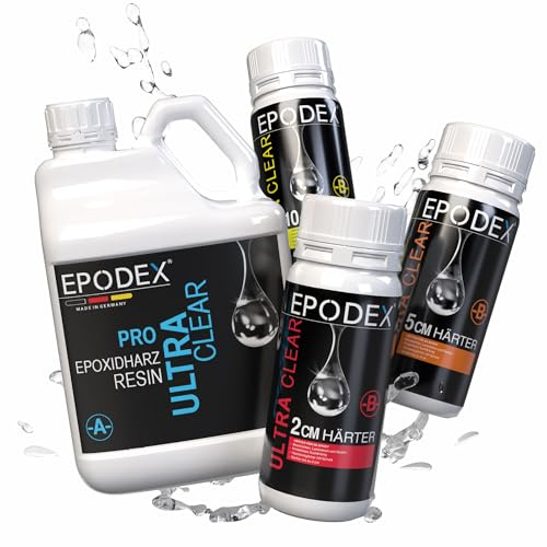 EPODEX Epoxidharz Set PRO Serie für Gießhöhen bis 2cm - 1,5kg | Harz Gießen Set, Beschichtungen, Kunst, Vergüsse, River-Tische, Lampen, Schmuck, kristallklares Epoxy Resin