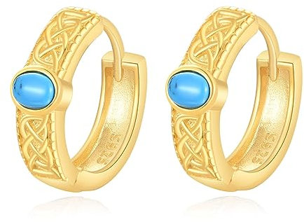 Turquoise Hoop Earrings Sterling Silver Gold Turquoise Celtic Knot Hoop Earrings Turquoise Earrings Jewelry for Men Women