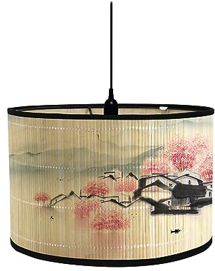 Morbuy Style Chinois Bambou Vintage Abat Jour Plafond, Tambour Abats-Jour Rétro Décor Abat-Jour pour Lampe de Chevet Lampe de Table Décor de Bureau Accessoires de Bureau Simple (30CM,A)