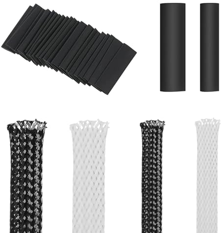 4 Rolle 3m/Rolle PET Expandable Geflochtene Kabeldraht Sleeving 10/20mm Kabel Wrap Schlangenschnur Schutz für Audio Video Home Device Kabel Automotive Wire (schwarz, weiß)