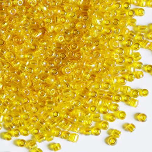 Bulk 4mmYellow Seed Beads for Jewelry Making 110 Grams About 1600pcs,6/0 Glass Craft Beads for Making Earrings, Bracelets, Pendants, Waist Jewelry, DIY Handmade Seed Beads (Yellow-AB, 4mm)
