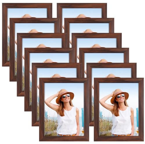 EXYGLO 12er Set Bilderrahmen 15x20 cm, Braun Fotorahmen Collage für 20x15 cm Fotos und Bilder, Dunkler Rahmen Leicht und Dünn - Wand- oder Tischaufsteller