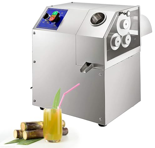 QUTBAG Macchina per Succo di Canna da Zucchero Commerciale, Estrattore di Canna da Zucchero a 3 Rulli, Spremiagrumi in Acciaio Inossidabile da 50 kg/h per Ristorante Snack Bar Negozio di Dessert