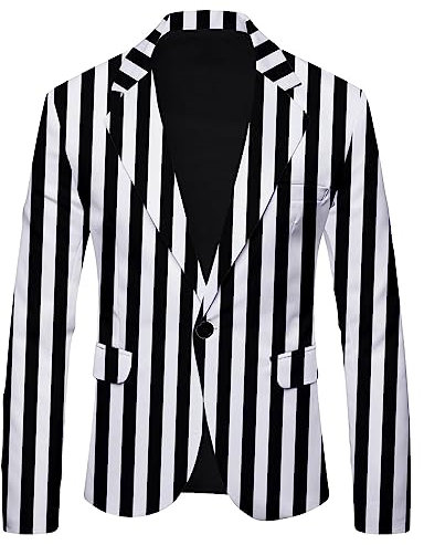 LOSSLO Anzug Regular Fit, Blazer Langarm, Sakko Sportlich Streifen Anzugjacket Ein Knopf Herrenjacke für Freizeit Business Party Hochzeit Abschlussball Karneval