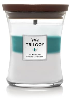 WoodWick Icy Woodland Trilogy Medium Jar (1 STK) - Kerze - Magnolia Birch, Juniper & Spruce, Lavendel Cedar - Zuhauseduft - Logo - Elegant und Modern - Blau