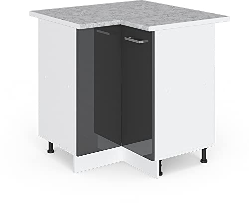 Vicco Eckschrank für Hausrat R-Line, Anthrazit Hochglanz, 75.6 cm mit Tür, mit Arbeitsplatte