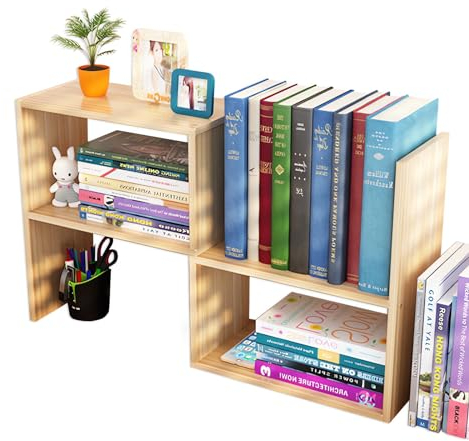 Book Shelf,Desk Shelf,Small Bookshelf Rack,Wood Desk Shelves Organiser,Adjustable Desktop Storage,Display Bookcases Desktop Bookshelf,Desktop Shelf,Desk Shelf Organiser for Office,Kitchen (Walnut)