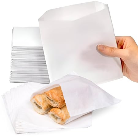 Greaseproof Paper Food Bags 5 x 5 / 127mm x 127mm (Pack of 1000) 100% Grease Resistant Sandwich & Takeaway Bags Perfect for Bakery Goods, Snacks, Fried Foods, And More