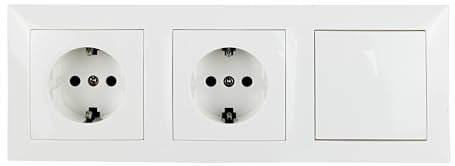 Base schuko empotrar y interruptor simple serie clasica color blanco 16A/250V (2 tomas y 1 interruptor)