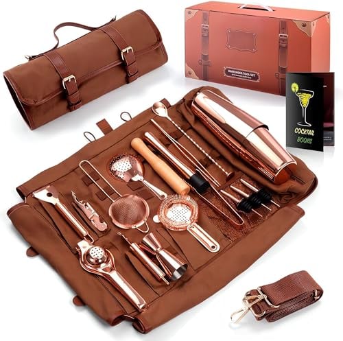 kit Shaker à Cocktail de 17 Pièces, Sac de kit de Barman de Voyage, Ensemble de Bar Professionnel pour Cocktails, Cocktail Kit Barman avec bandoulière pour Le Barman, Les Fêtes, Voyages de Camping