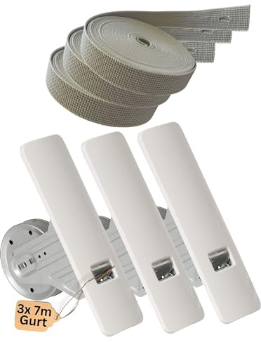 Rollwin 3x Gurtwickler Unterputz 165–185mm inkl. 3x 7m Gurt – Rolladen Gurtwickler Unterputz Weiß für 23mm Rolladengurt – Einlasswickler aus Italien – Rolladenwickler Rollo Aufwickler Rolloband